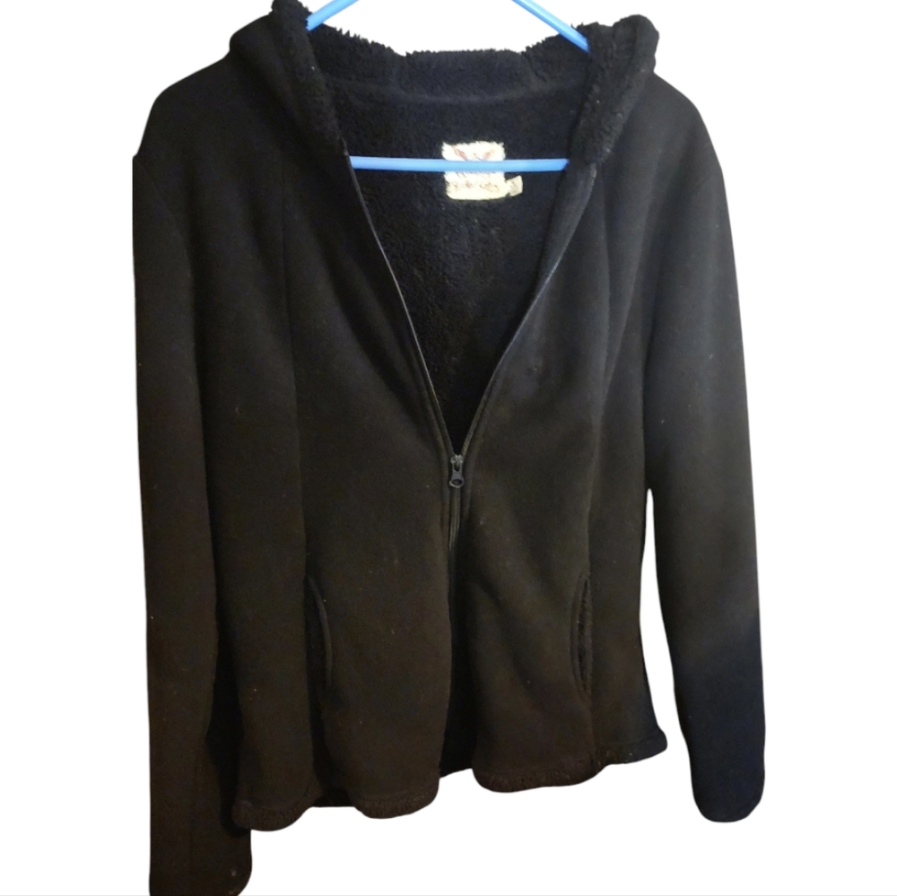 Faded Glory BlackWoman’s Sherpa/Fleece Hooded Coat Size M